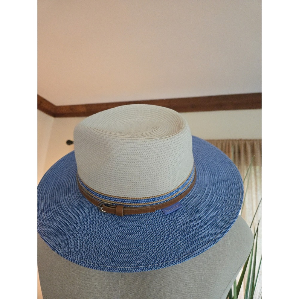 WALLLAROO Hat Company Kristy Fedora Sun Hat Blue Cream Packable Adj. Wide Brim - Picture 2 of 9
